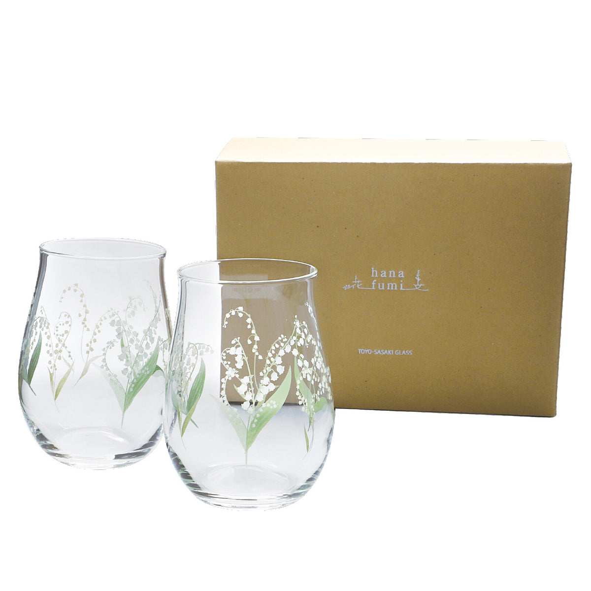 Toyo-Sasaki Glass Hanabun Pair Tumbler Lily of the Valley Pattern