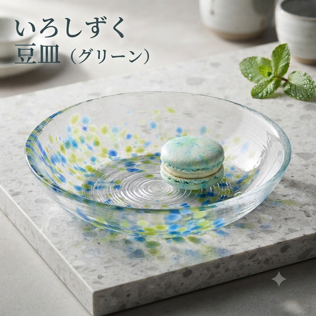 Toyo-Sasaki Glass Iroshizuku Mamezara Small Plate Green 10.7cm