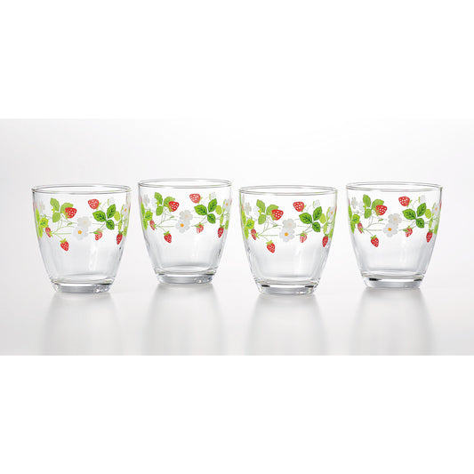 Toyo-Sasaki Glass Decor Line Free Glass Set of 4, Strawberry Pattern