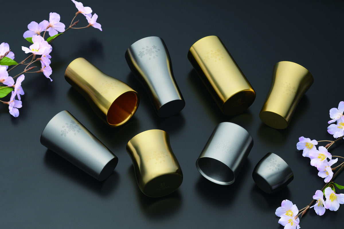 Tamahashi Double-Wall Tumbler Gold Plated Sakura SK-005
