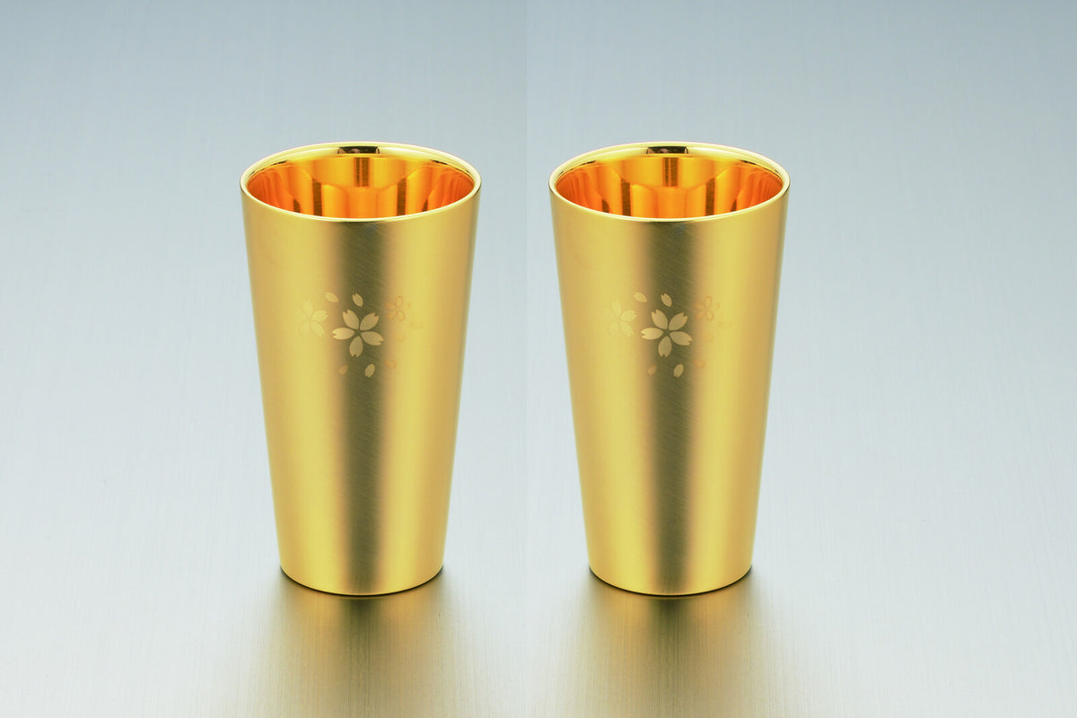 Tamahashi Double-Wall Tumbler Set of 2 Gold Plated Sakura SK-010