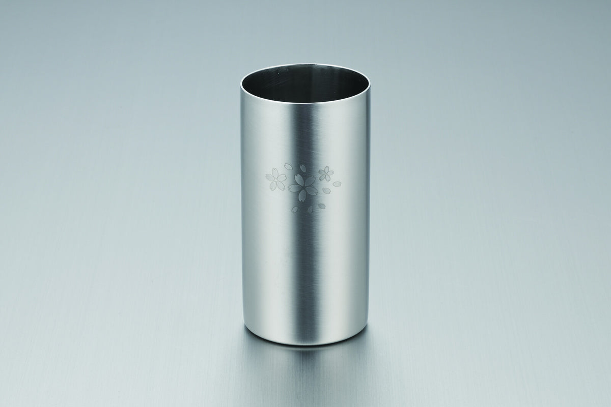 Tamahashi Double-Wall Highball Tumbler Satin Finish Cherry Blossom SR-006