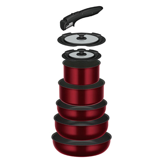 Thermos Detachable Handle Cookware 8-Piece Set Deep Red KSD-8A