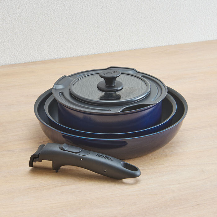 Thermos Removable Handle Gas Stove Cookware 5-Piece Set Deep Blue KSE-5A
