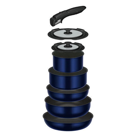Thermos Removable Handle Gas Stove Cookware 8-Piece Set Deep Blue KSE-8A