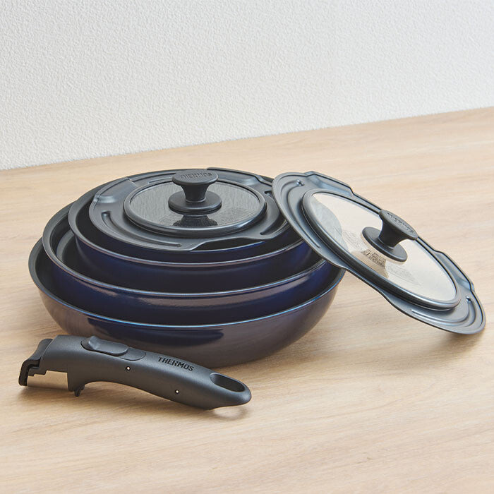 Thermos Removable Handle Gas Stove Cookware 8-Piece Set Deep Blue KSE-8A
