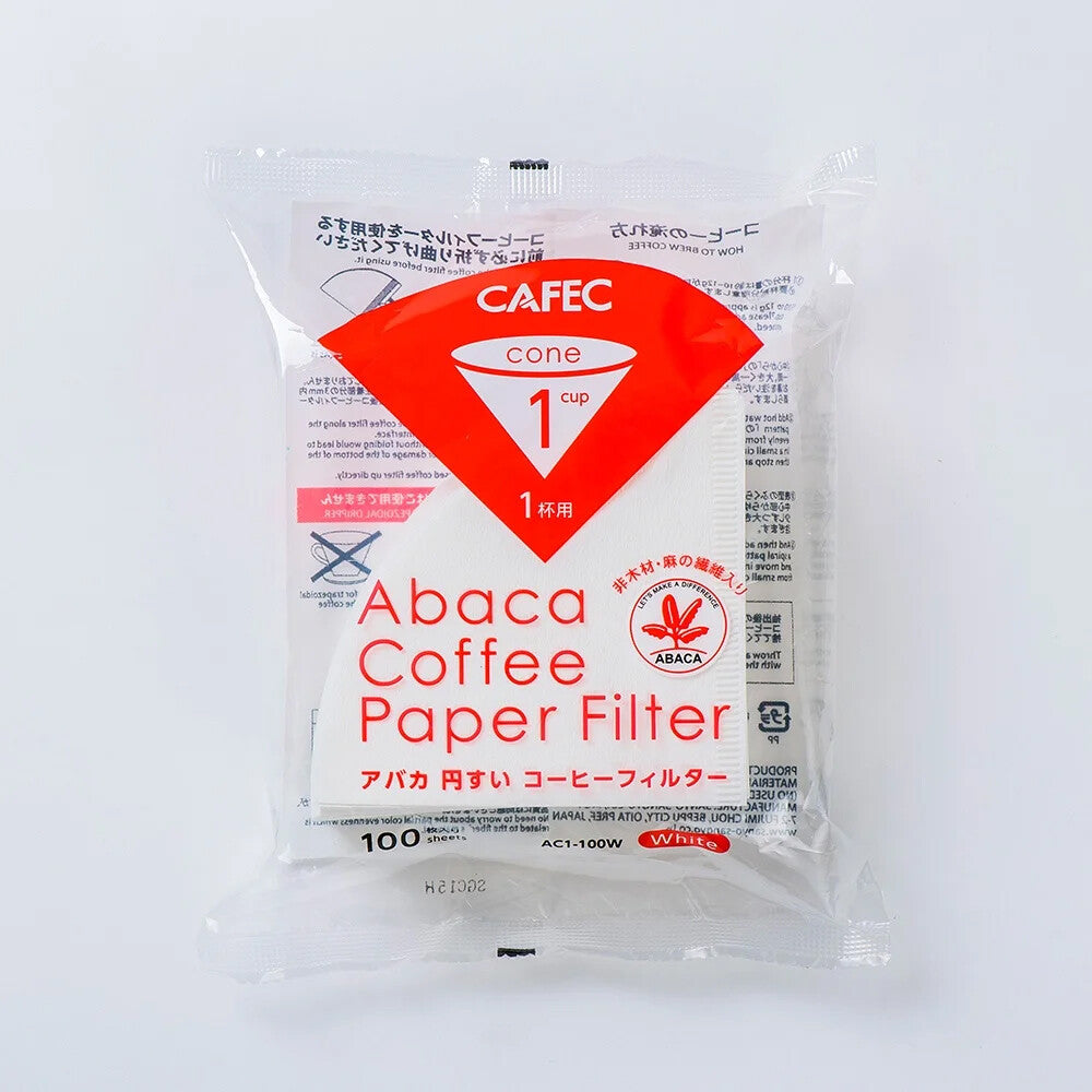 CAFEC Abaca Cone Coffee Filter White 1 Cup 100 Count 10 Packs AC1-100W