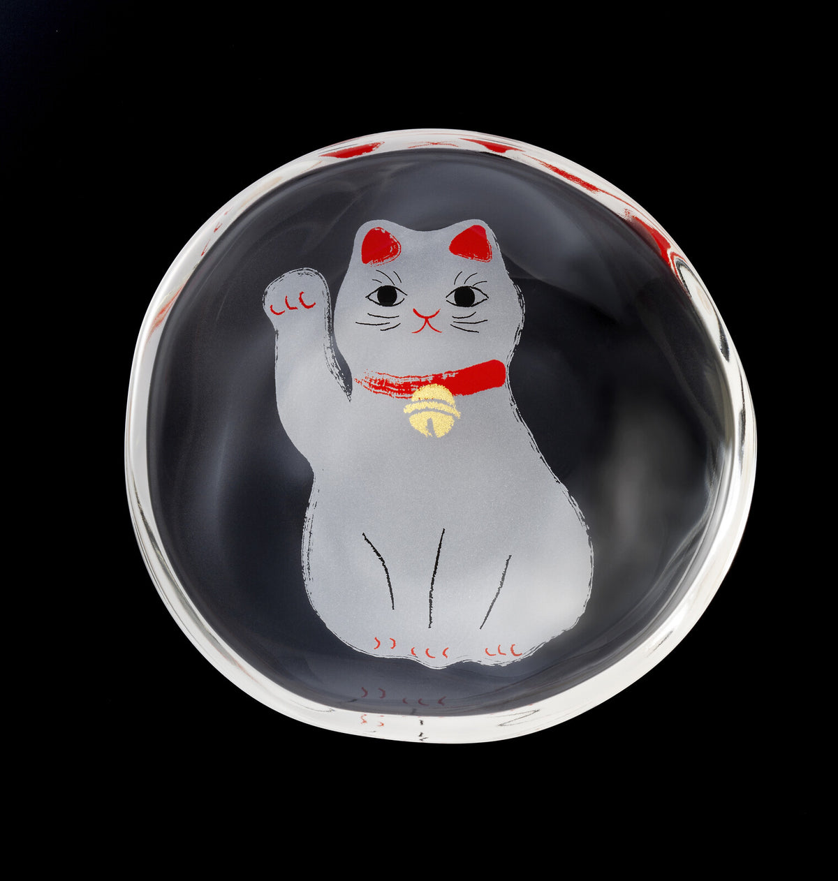 Aderia Maneki Neko Lucky Cat Bean Plate White Glass 6800