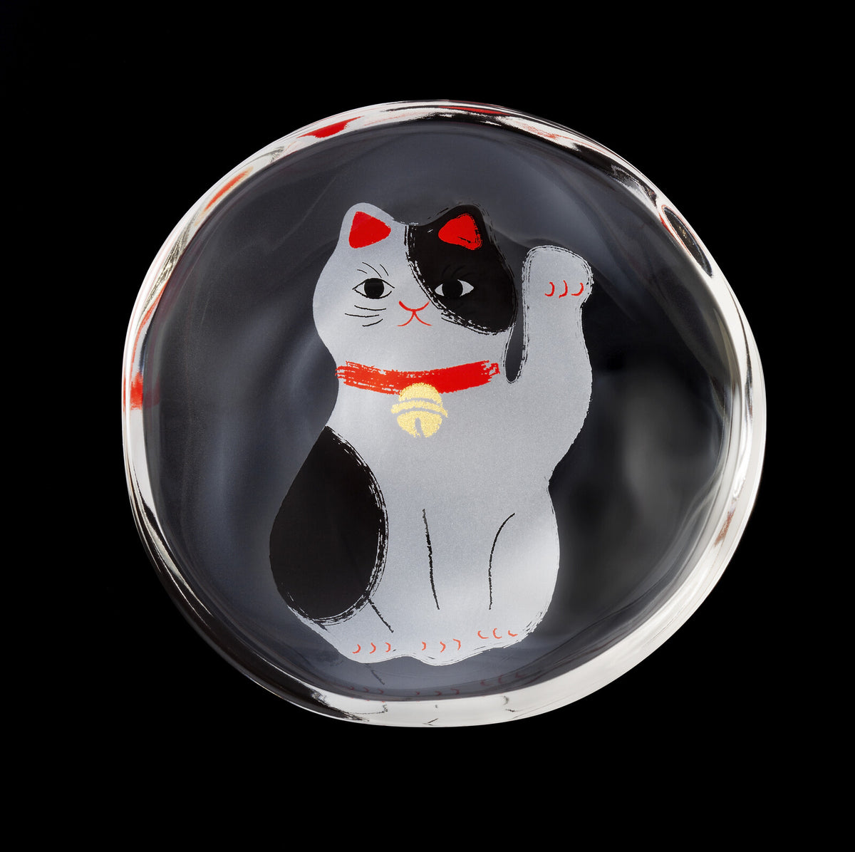 Aderia Maneki Neko Lucky Cat Bean Plate Butch Glass 6803