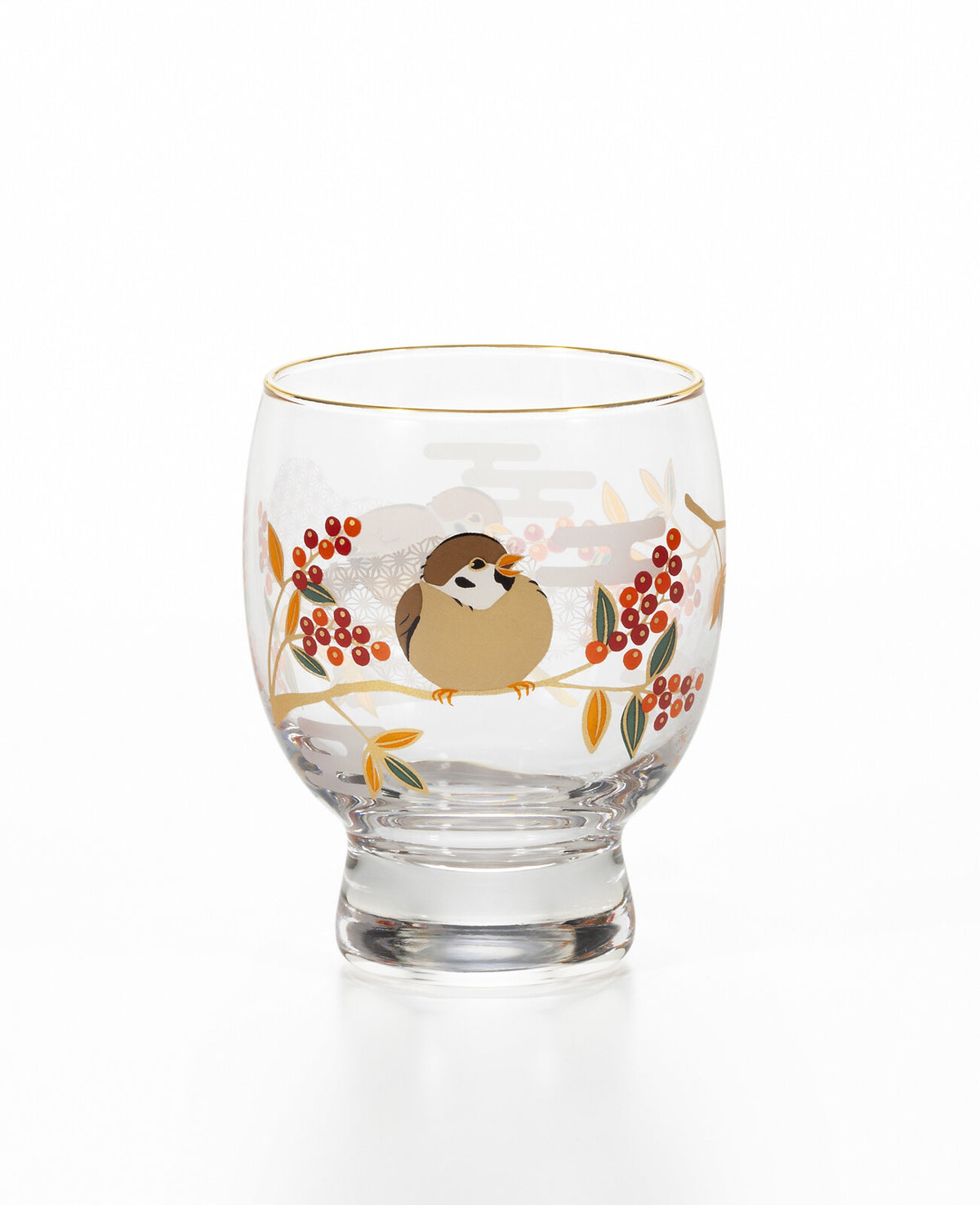 Aderia Premium Nippon Taste Sake Glass Sparrow and Nandina 6838