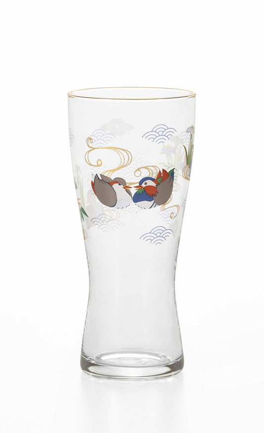 Aderia Premium Nippon Taste Beer Glass Mandarin Duck and Iris 6842