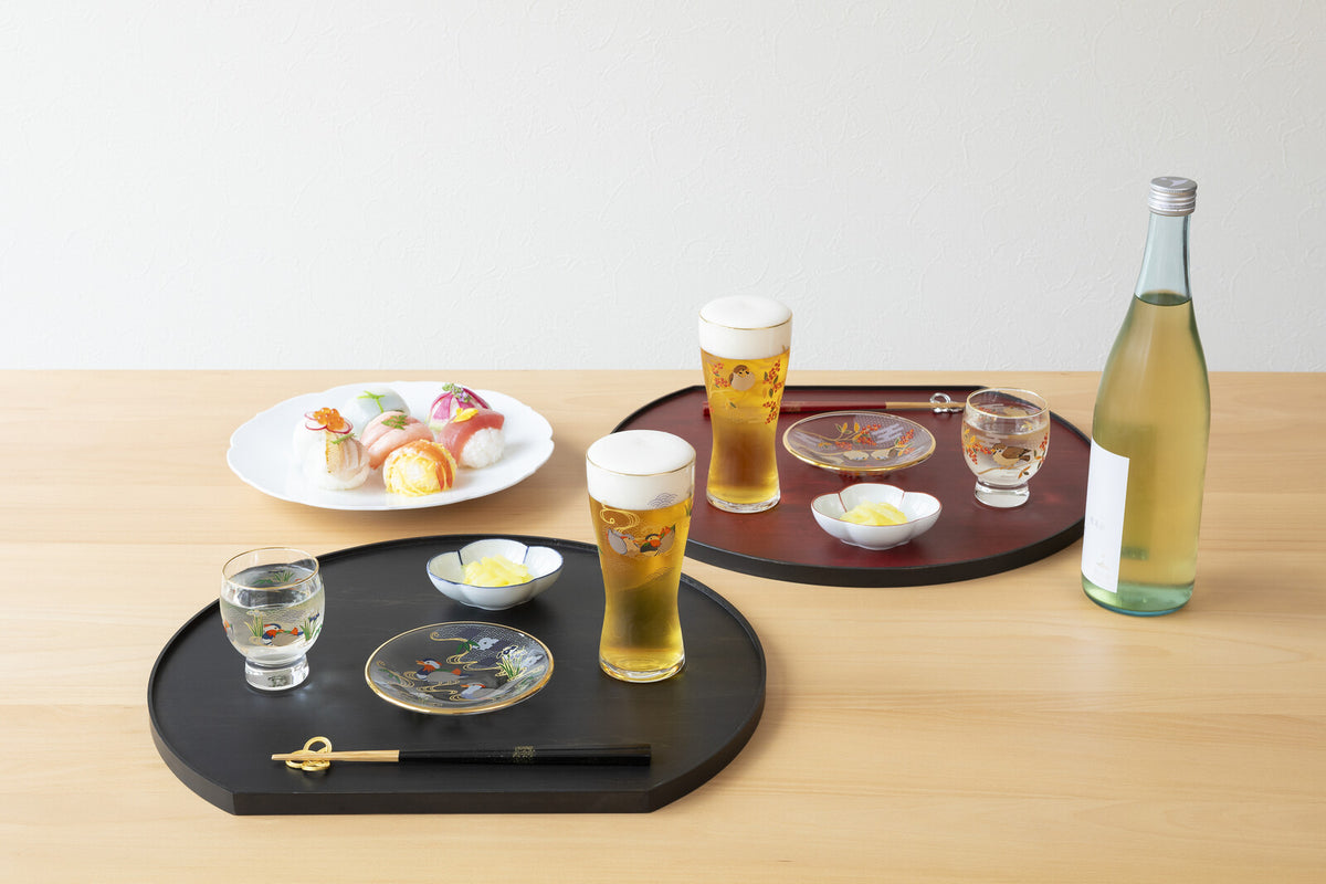 Aderia Premium Nippon Taste Beer Glass Mandarin Duck and Iris 6842