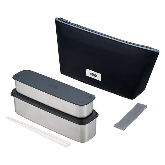 Thermos Fresh Lunch Box with Cooler Bag Chopsticks Gray Black DSA-805W