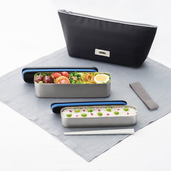Thermos Fresh Lunch Box with Cooler Bag Chopsticks Gray Black DSA-805W