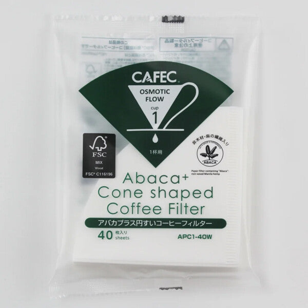CAFEC Abaca Plus Cone Coffee Filter 1 Cup 40 Count White APC1-40W
