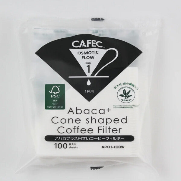CAFEC Abaca Plus Cone Coffee Filter 1 Cup 100 Count White Pack of 10 APC1-100W