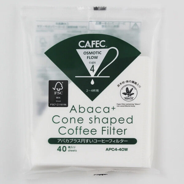 CAFEC Abaca Plus Cone Coffee Filter 4 Cup 40 Count White APC4-40W