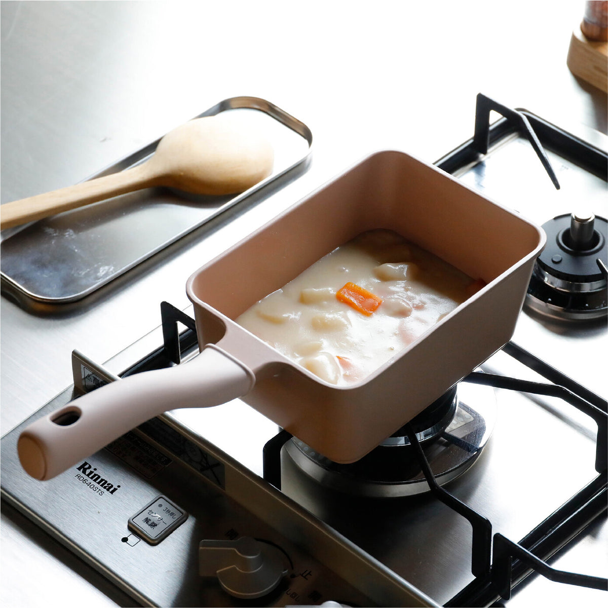 CB Japan Supot Deep Square Frying Pan 13x18cm Beige