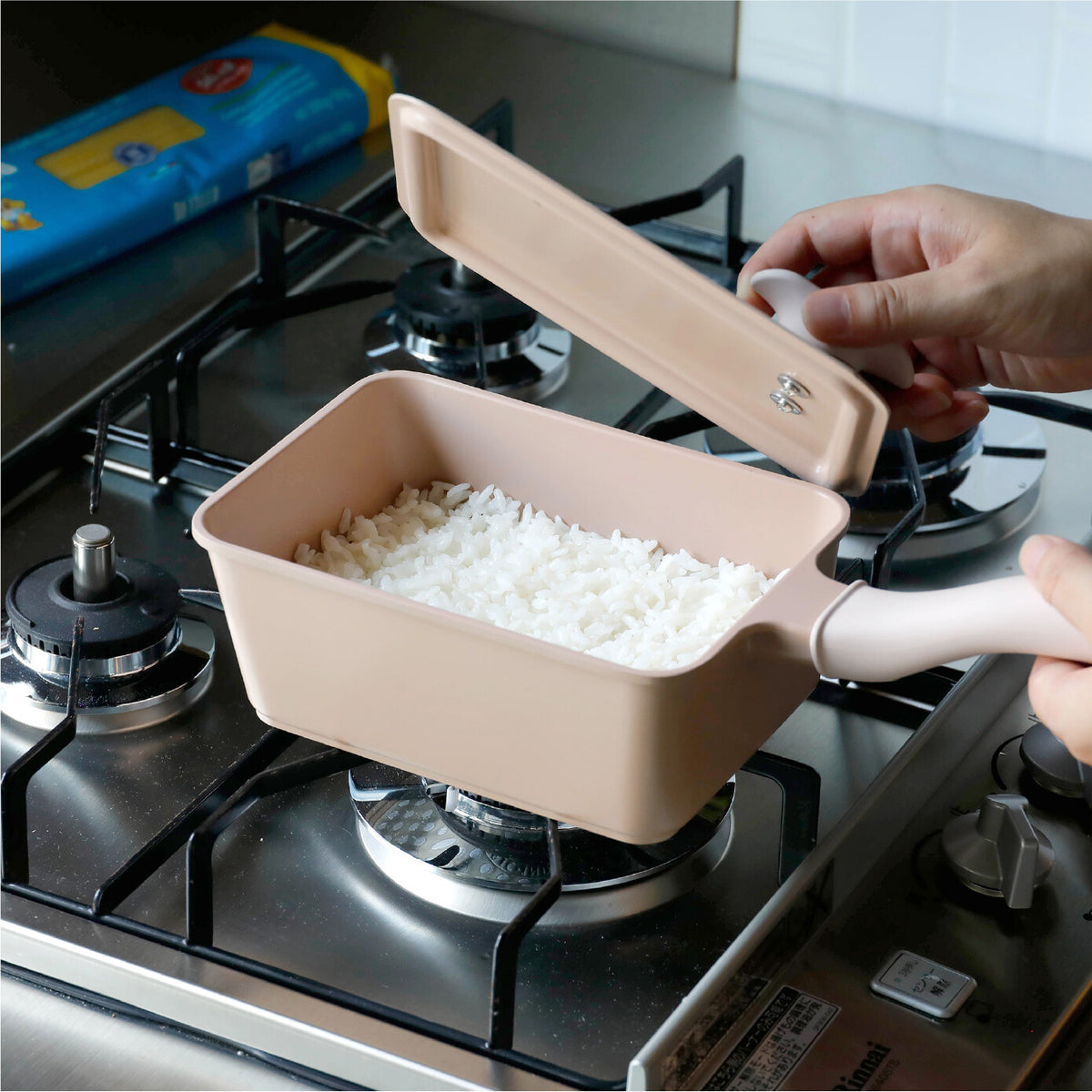 CB Japan Supot Deep Square Frying Pan 13x18cm Beige
