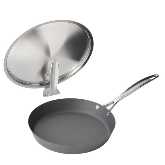 Wahei Freiz Kurotsuchi Nitrided Iron Frying Pan 24cm with Stainless Lid MB-2580