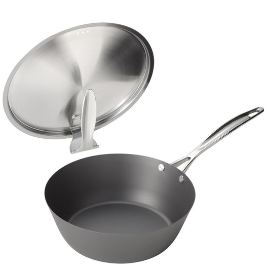 Wahei Freiz Kurotsuchi Nitrided Iron Stir Fry Pan 24cm with Lid MB-2581