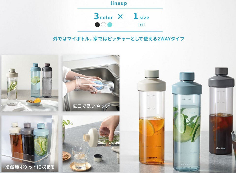 Wahei Freiz Clear Time Anywhere Bottle 1.0L Black RH-1745