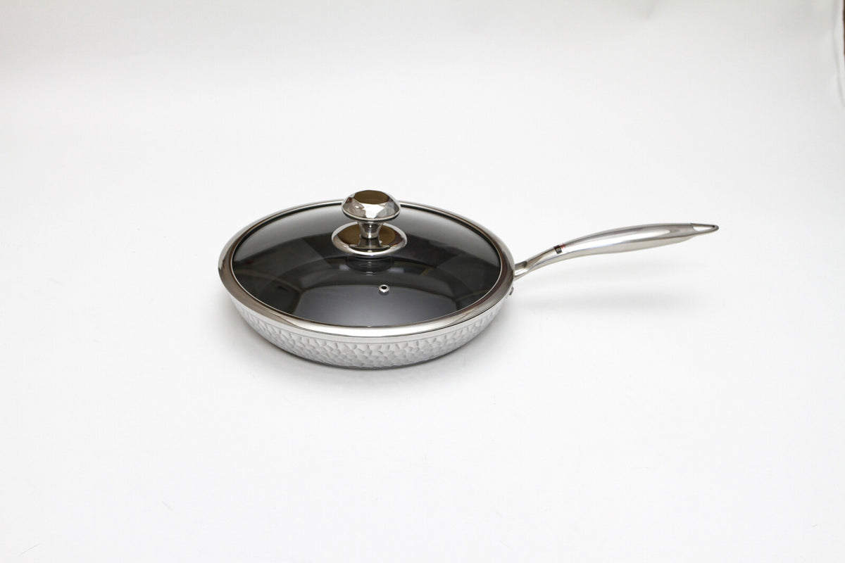 Taniguchi Metal Hammered Forged Frying Pan With Glass Lid