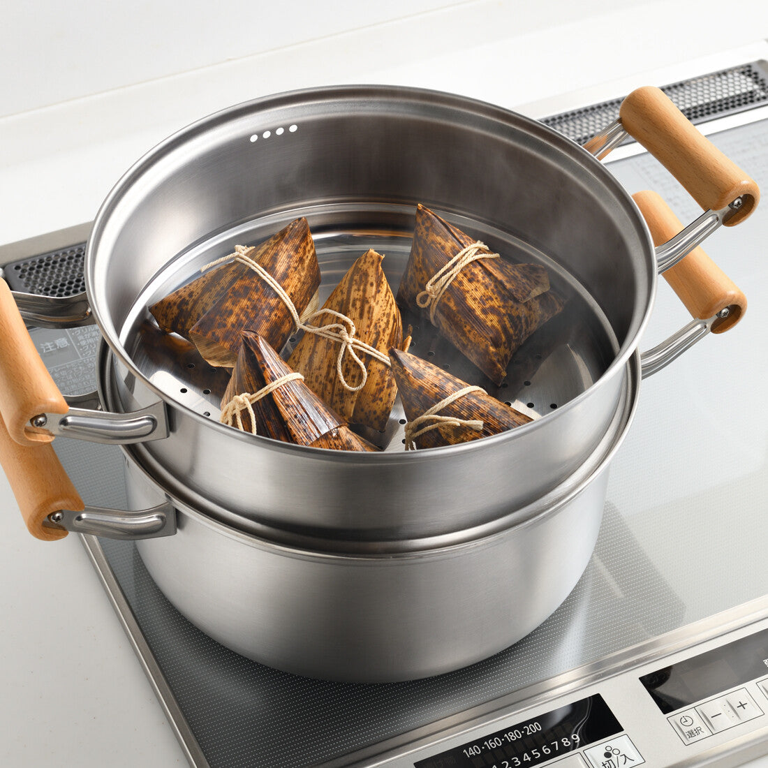 Wahei Freiz Chitose Induction Deep 2-Tier Steamer 25cm Wooden Handle CS-061
