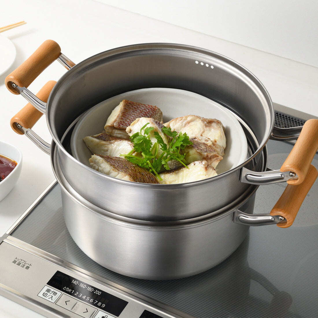 Wahei Freiz Chitose Induction Deep 2-Tier Steamer 25cm Wooden Handle CS-061