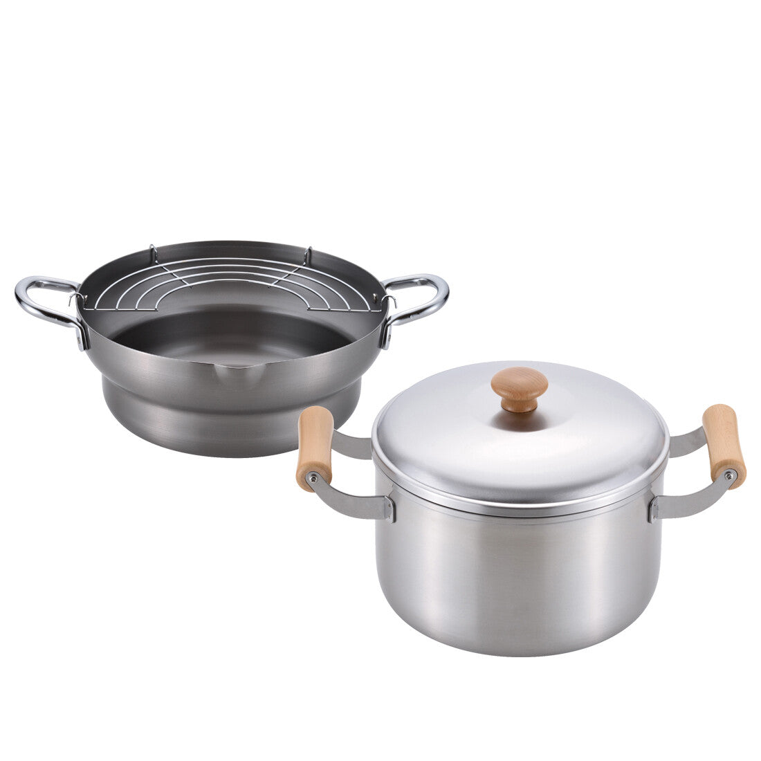 Wahei Freiz Chitose Iron Deep Fryer Pot 24cm & Deep Two-Handle Pot 22cm CS-052
