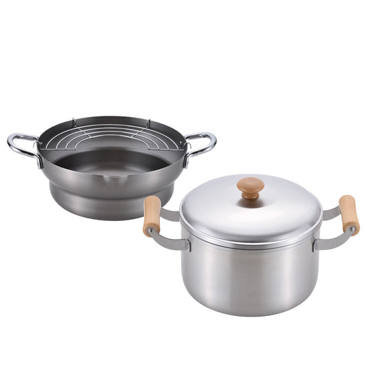 Wahei Freiz Chitose Iron Deep Fryer Pot 24cm & Deep Two-Handle Pot 22cm CS-052