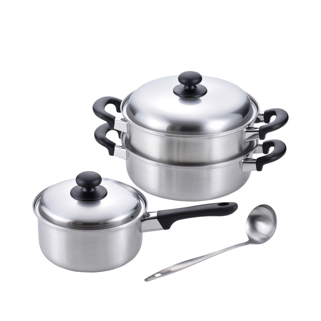 Wahei Freiz Enzo Saucepan 18cm & 2-Tier Steamer 24cm with Ladle EM-021