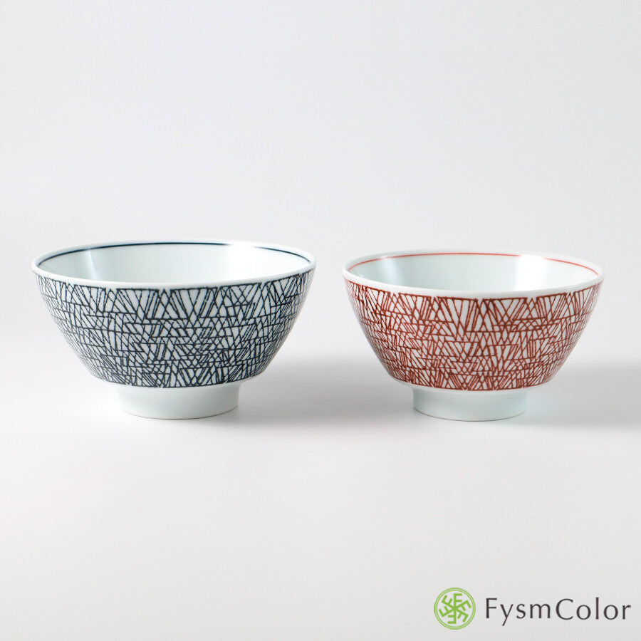 Hakusan Porcelain Graph Rice Bowl Small Maroon Red