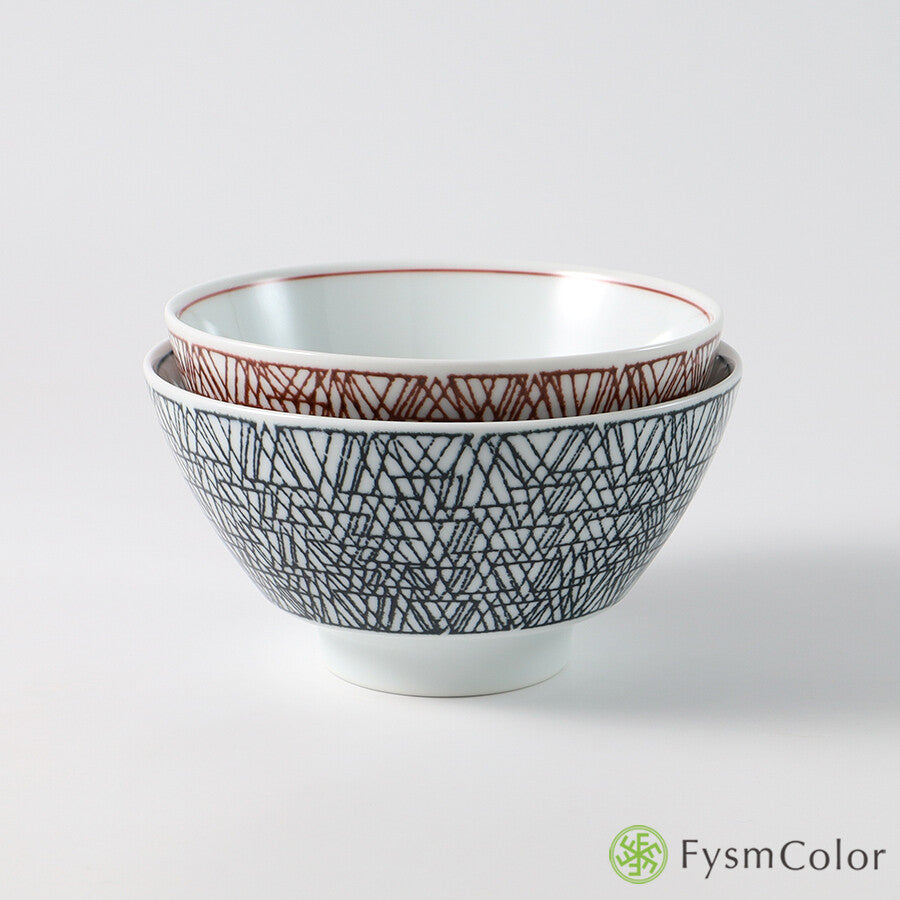 Hakusan Porcelain Graph Rice Bowl Small Maroon Red