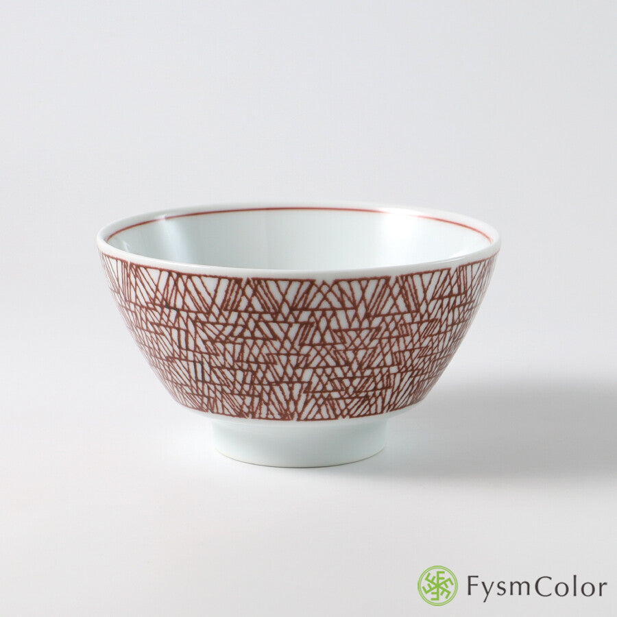 Hakusan Porcelain Graph Rice Bowl Small Maroon Red