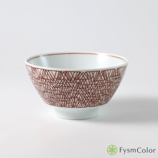 Hakusan Porcelain Graph Rice Bowl Small Maroon Red