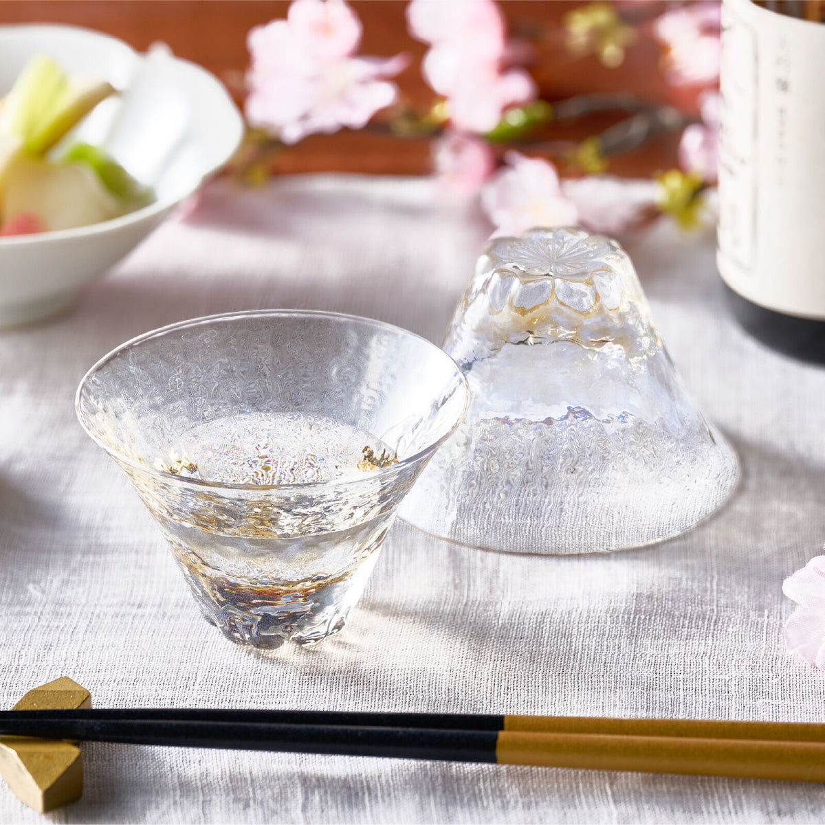 Toyo-Sasaki Glass Shofuku Fujimi Sakura Sake Cup, Amber