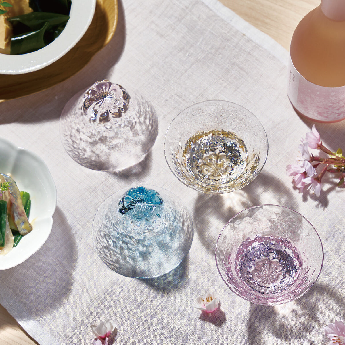 Toyo-Sasaki Glass Shofuku Fujimi Sakura Sake Cup, Amber