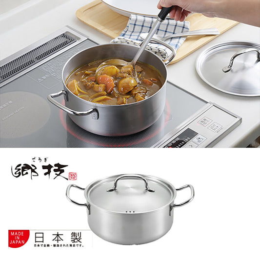 Gogi Stainless Steel Two-Handle Pot 20cm IH Gas Compatible