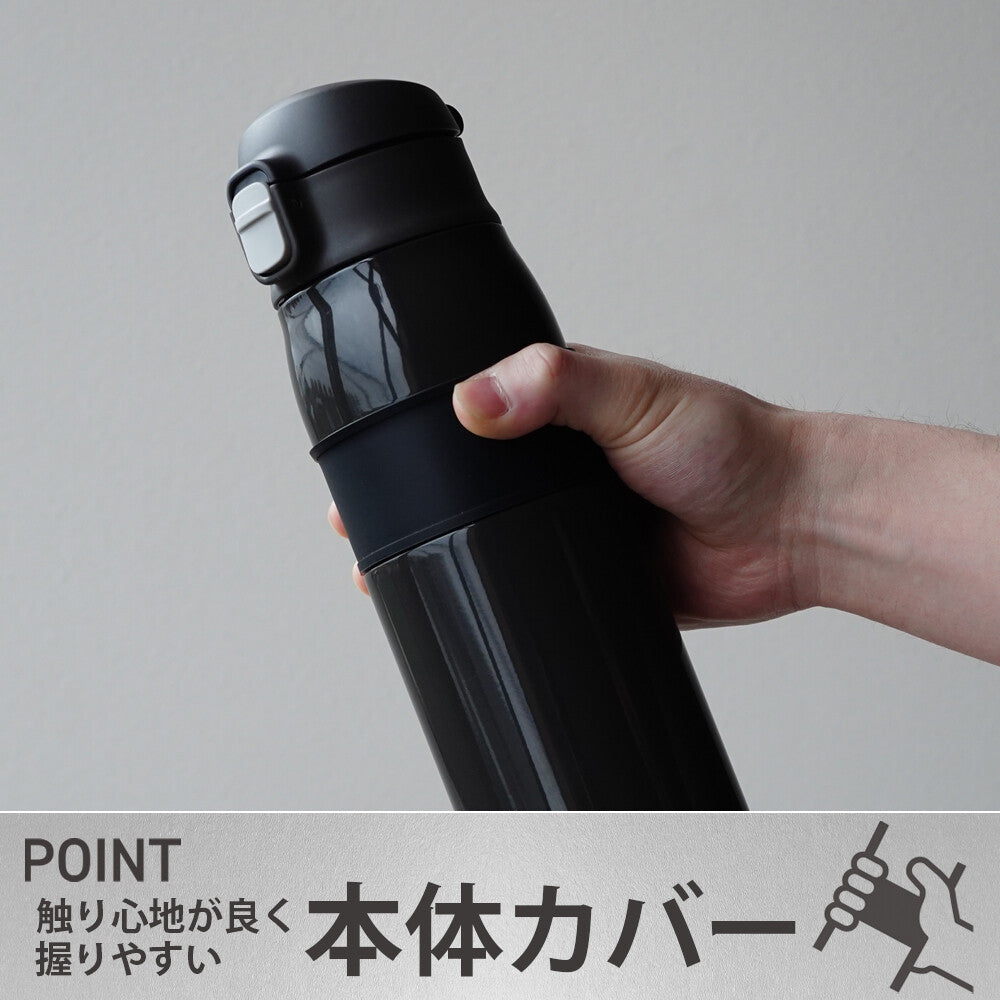 Wahei Freiz Foltec One-Touch Cap Thirsty Mug Bottle 1.0L Black RH-1829