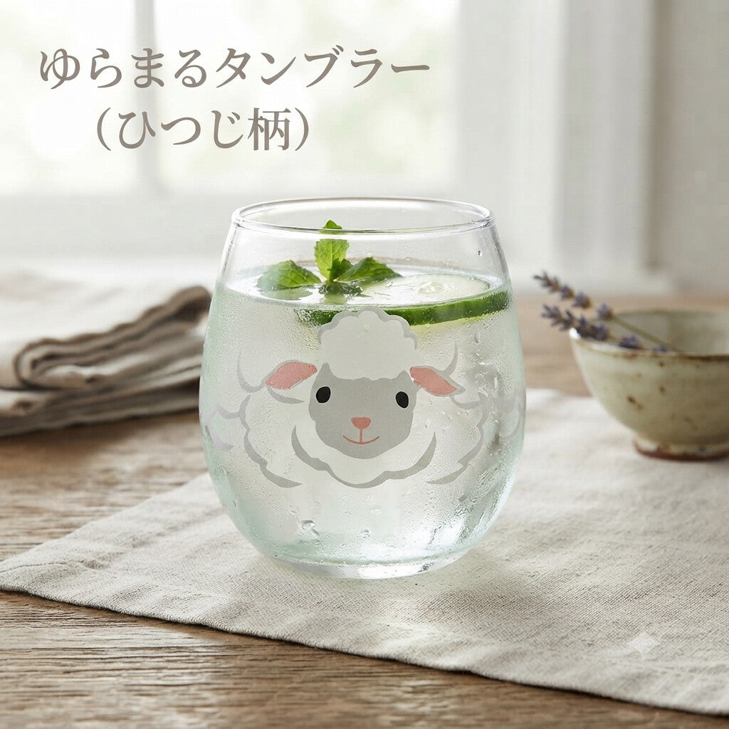 Toyo-Sasaki Glass Yuramaru Animal Tumbler, Sheep Pattern, 320ml