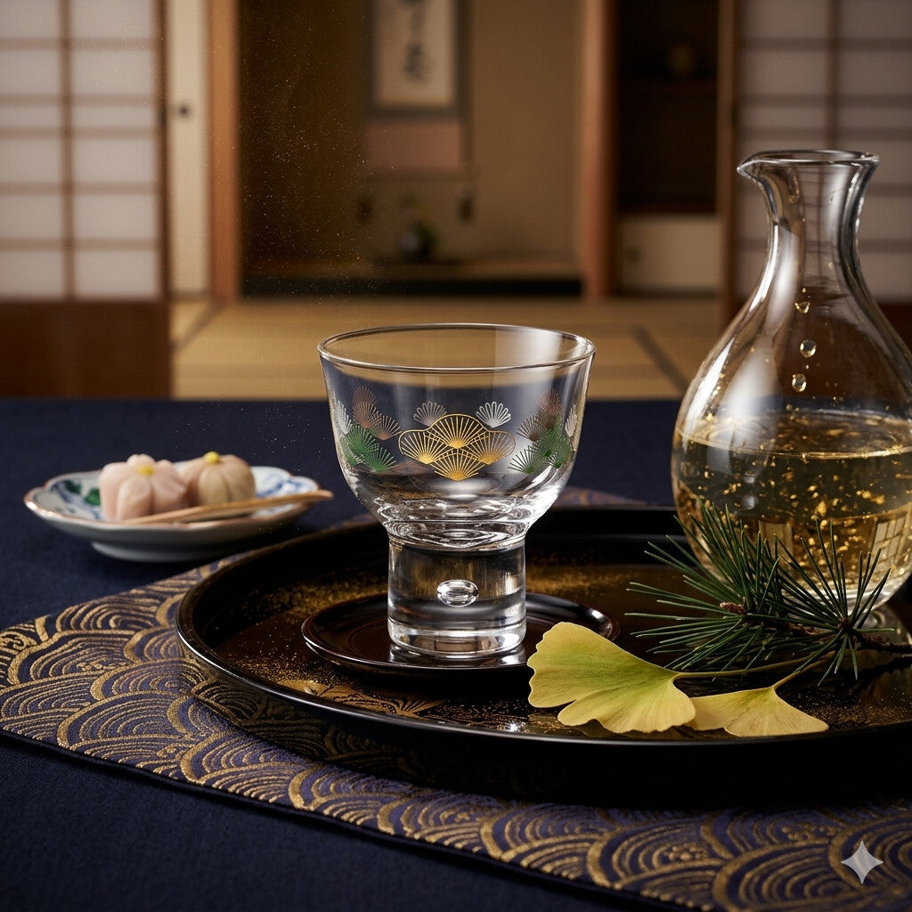Toyo-Sasaki Glass Wamon Sake Cup Pine Pattern