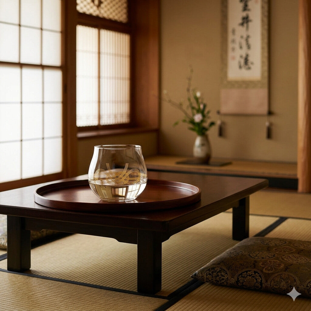 Toyo-Sasaki Glass Wamon Sake Cup, Mizuhiki Pattern