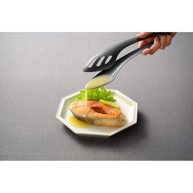AUX Sturdy Grip Tongs with Sauce Scoop Black AUT1444