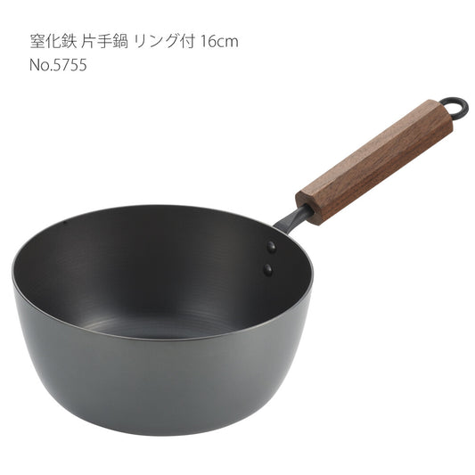 Tanabe Kanagu Nitrided Iron Saucepan with Walnut Handle 16cm 5755