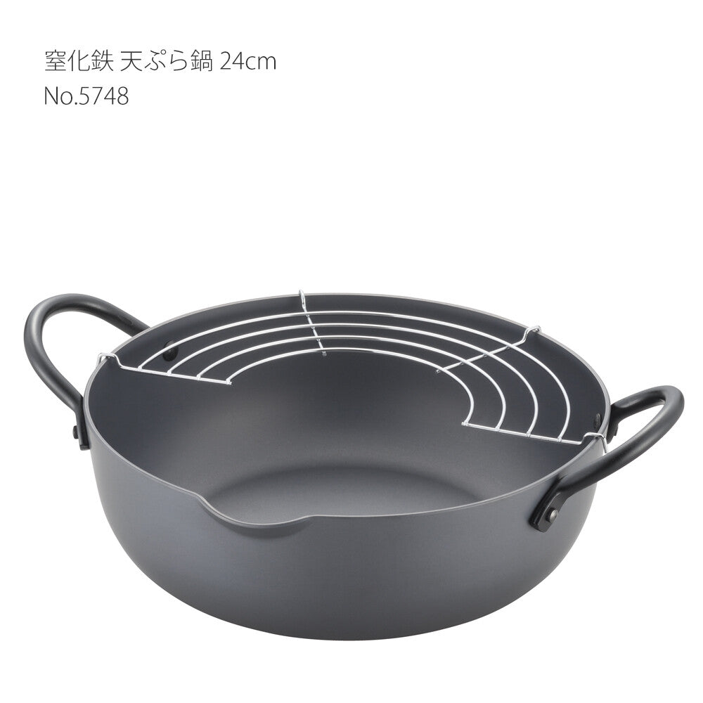 Tanabe Kanagu Nitrided Iron Tempura Pot Deep Fryer 24cm 5748