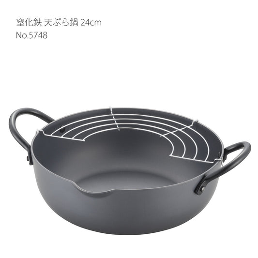 Tanabe Kanagu Nitrided Iron Tempura Pot Deep Fryer 24cm 5748
