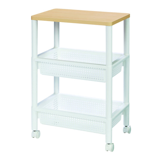 Fudo Giken 3-Tier Wood Table Wagon Cart, White F2490W