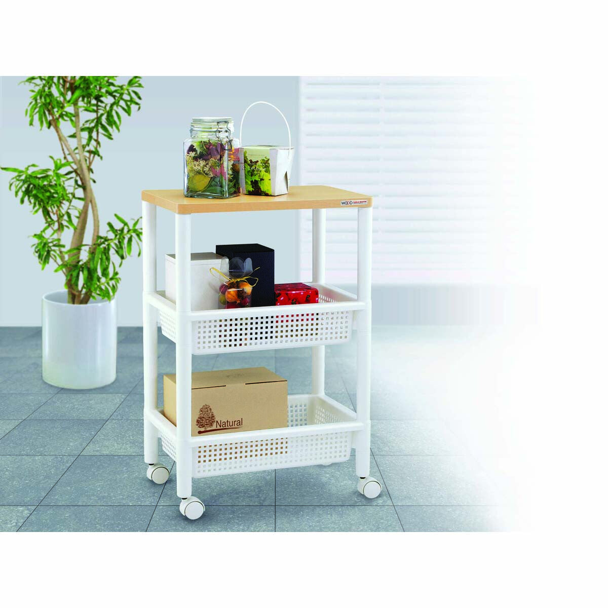 Fudo Giken 3-Tier Wood Grain Wagon Cart