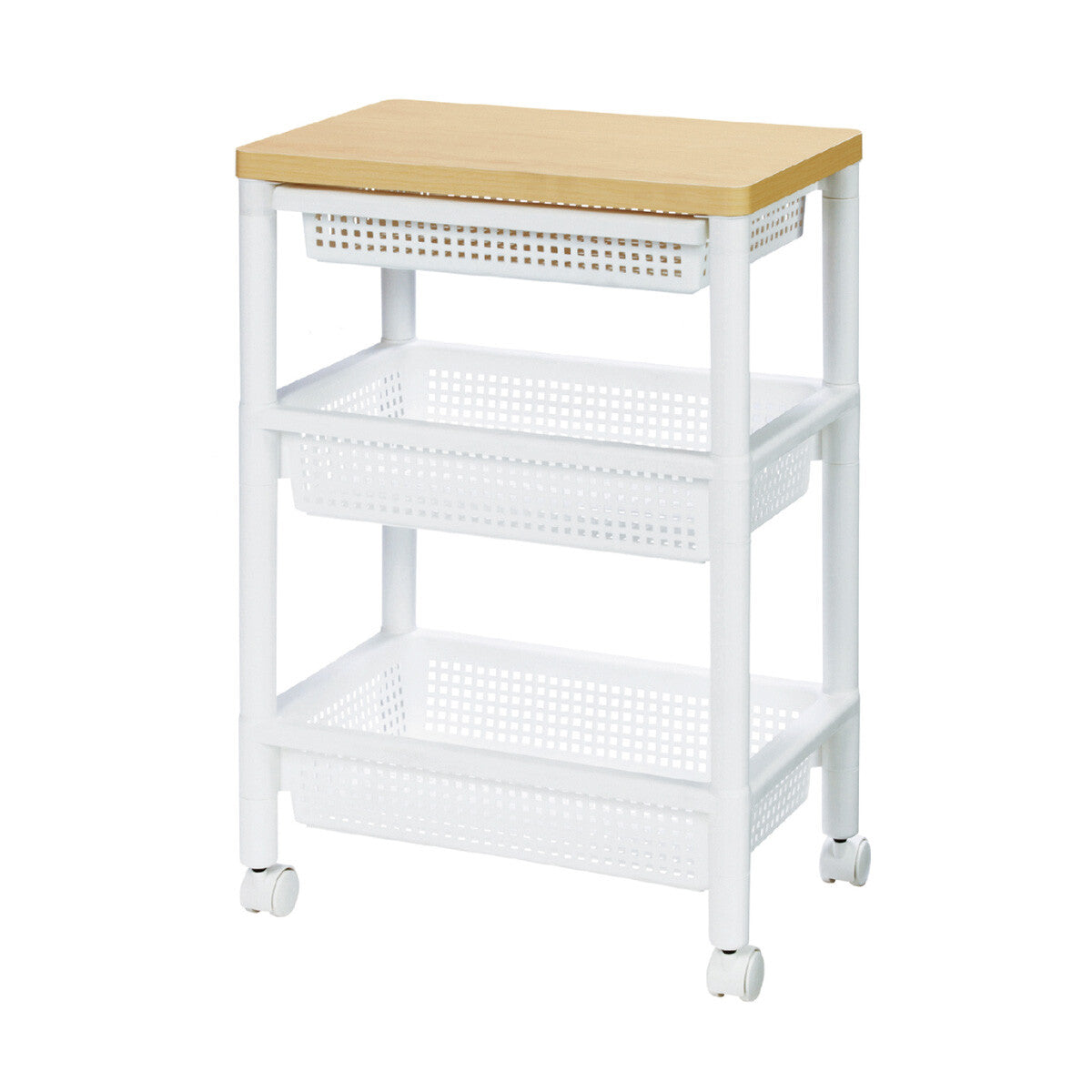 Fudo Giken 3-Tier Wood Table Wagon with Drawer White F2491W